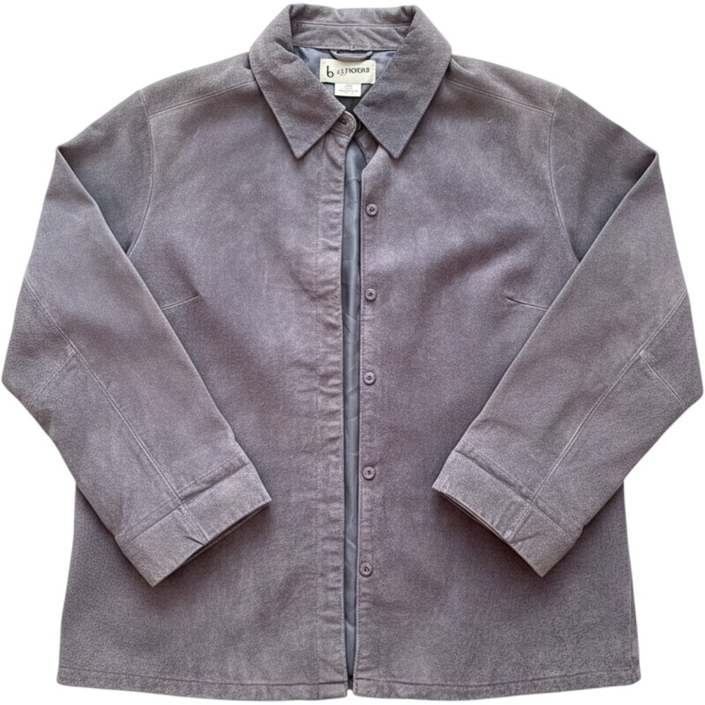 Bagatelle Slate Grey Suede Leather Shirt Jacket Womens Size 10 Button Front 90s